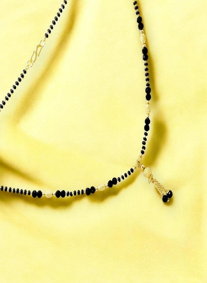 Elleva Mangalsutra Black Beads Long Chain for Women | Tanmani Necklace Traditional Mangal Sutra Karwachauth Jewellery Set of 3 (Pack of 1) - Image 3