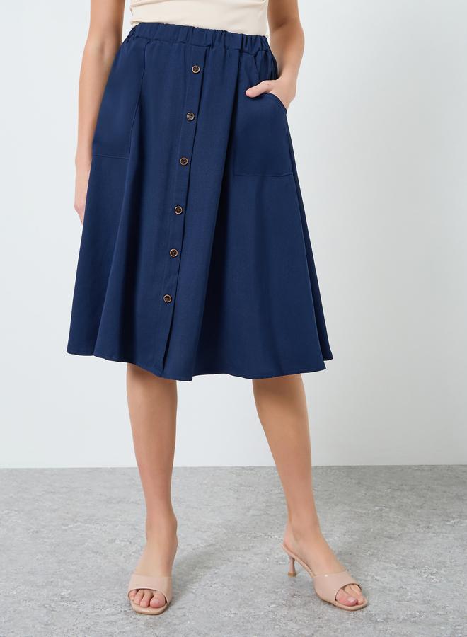 Take Two Women Solid Buttoned Knee-Length Skirt - Image 2