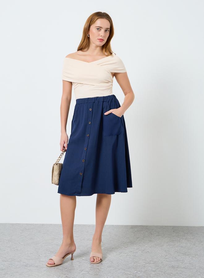 Take Two Women Solid Buttoned Knee-Length Skirt - Image 1