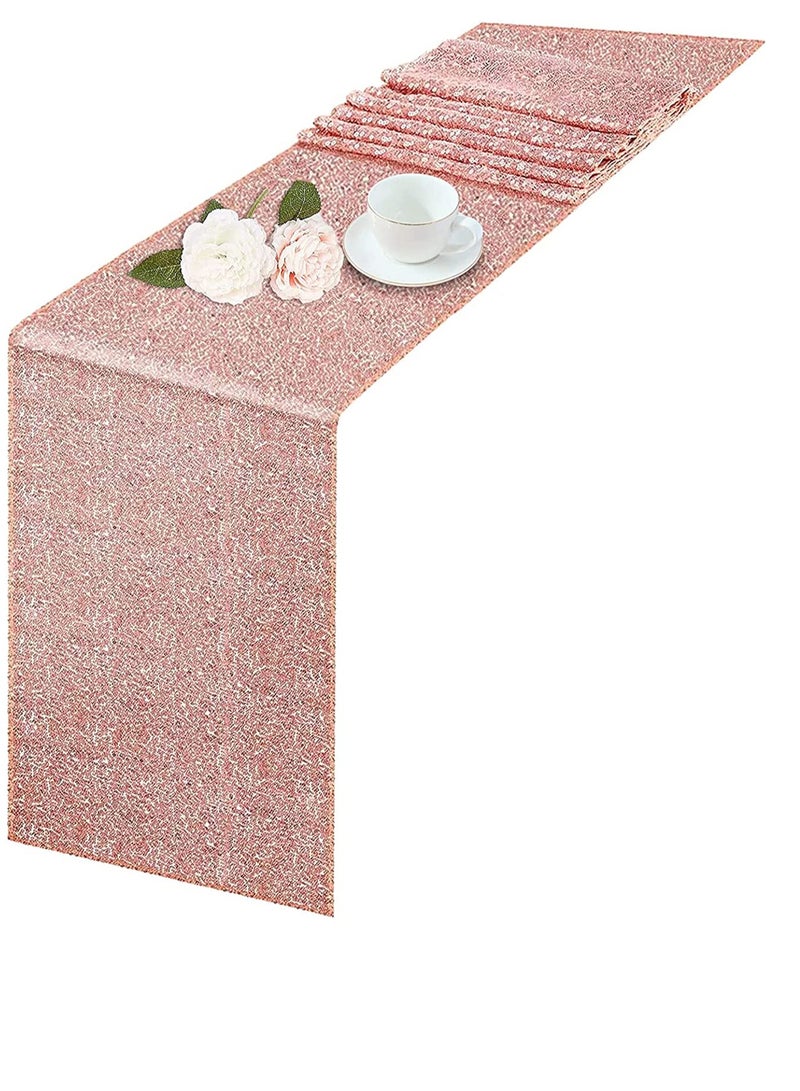 SYOSI Satin Table Runner, Sequin Table Runner Rose Gold Sequin Table Cloth for Rectangle Tables Sparkle Table Covers for Wedding Engagement Birthday Party Holiday Decorations Baby Shower (12" x 72") - Image 1