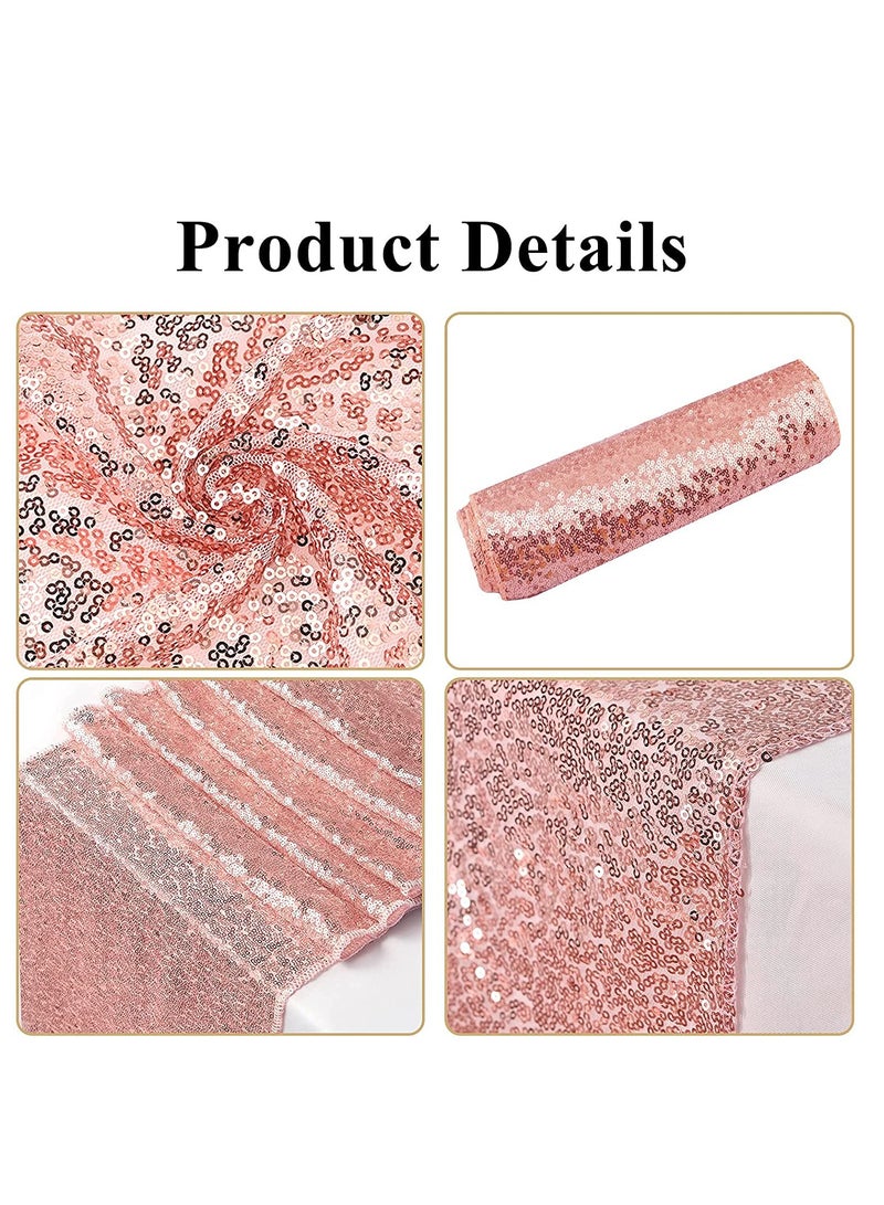 SYOSI Satin Table Runner, Sequin Table Runner Rose Gold Sequin Table Cloth for Rectangle Tables Sparkle Table Covers for Wedding Engagement Birthday Party Holiday Decorations Baby Shower (12" x 72") - Image 4