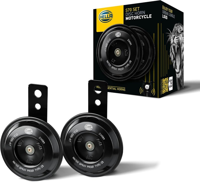 HELLA 012588011 Motorcycle Series Black 12V Disc Horn Kit (Universal Fit-Set/Box) - Image 1
