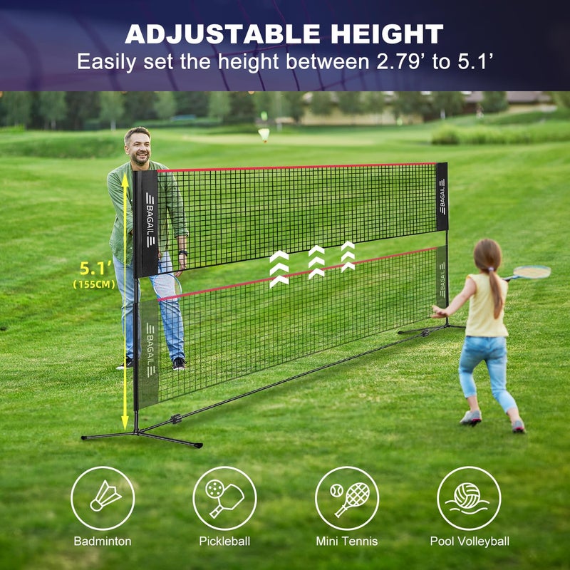 BAGAIL BAGAIL Badminton Net, Foldable Nylon Net 17 ft Wide, Hieght Adjustable Stand and Portable Carry Bag, Easy to Assemble or Disassemble, Ideal Sports Net for Tennis, Badminton or Volleyball - Red - Image 2