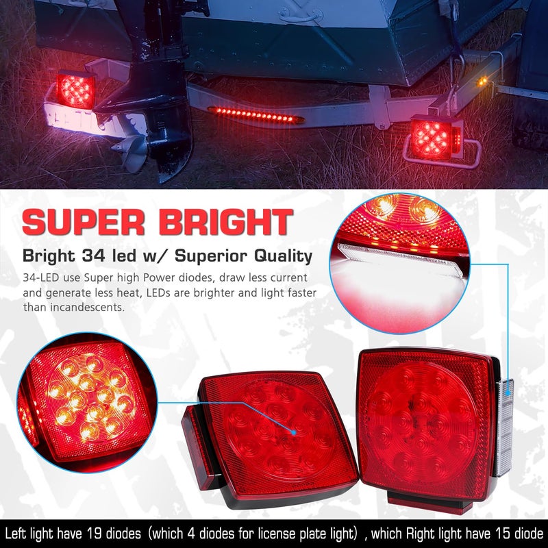 LINKITOM Submersible LED Trailer Tail Light Kit, Super Bright Brake Stop Turn Reverse Tail License Lights for Under 80 Inch Trailer Boat Utility Trailer Marine Camper RV - Image 3