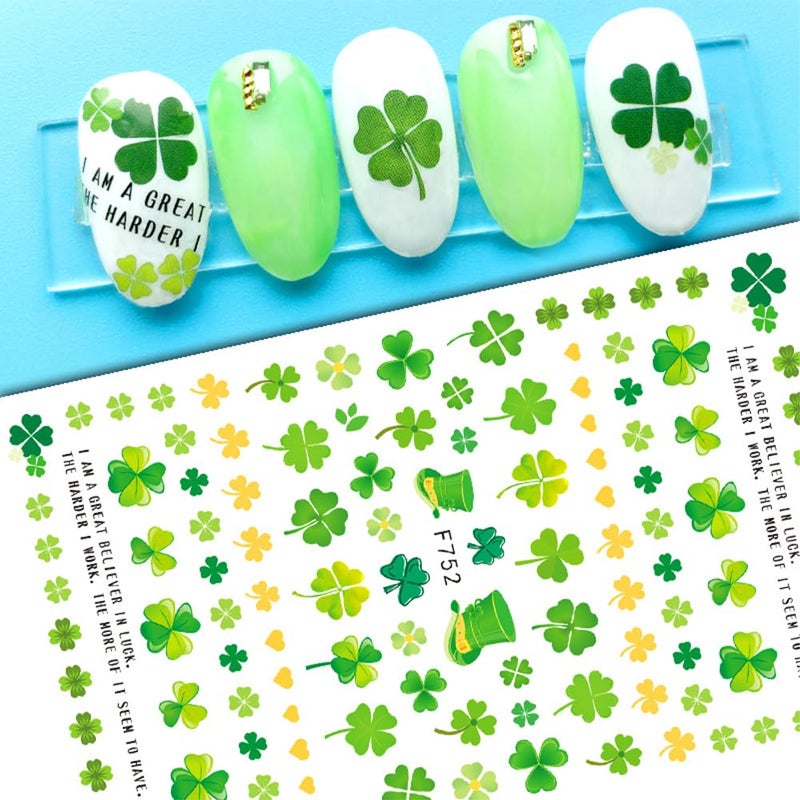 Hrnsnails 10 Sheets St Patricks Day Nail Stickers, St Patrickâ€™s Day Shamrock Nail Stickers 3D Self-Adhesive Saint Patricks Day Nail Shamrock Nail Decals Deisgn St Patricks Day Accessories for Women and Girls - Image 2
