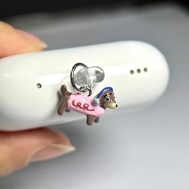 Pink Lightning Alloy Oil Dripping Puppy Decor Dust Plug For iPhone 5-14 - Image 3