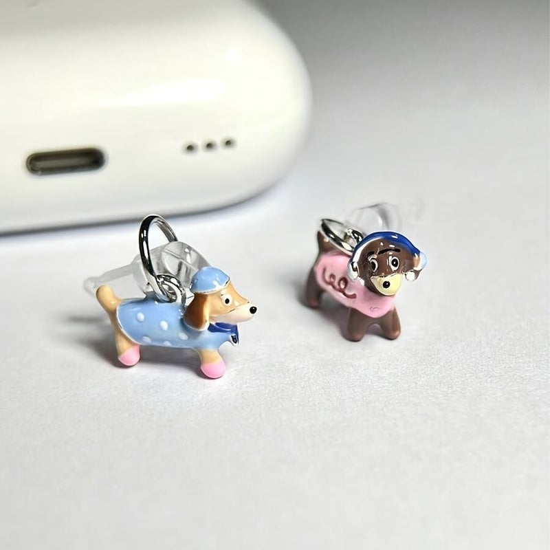 Pink Lightning Alloy Oil Dripping Puppy Decor Dust Plug For iPhone 5-14 - Image 1