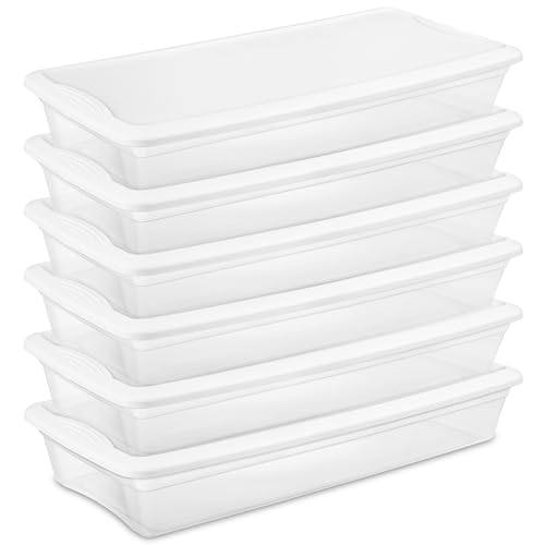 Sterilite 6Pack Storage Box Stackable Clear Plastic Bins with SnapOn Lids 41 Quart  HeavyDuty Organizing Containers for Closet Bathroom and Office