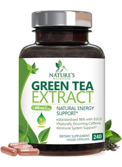 Nature's Nutrition Green Tea Extract Capsules 1000mg 98% Standardized EGCG - 3X Strength for Natural Energy - Heart Support with Polyphenols - Gentle Caffeine - 240 Capsules  - Image 1
