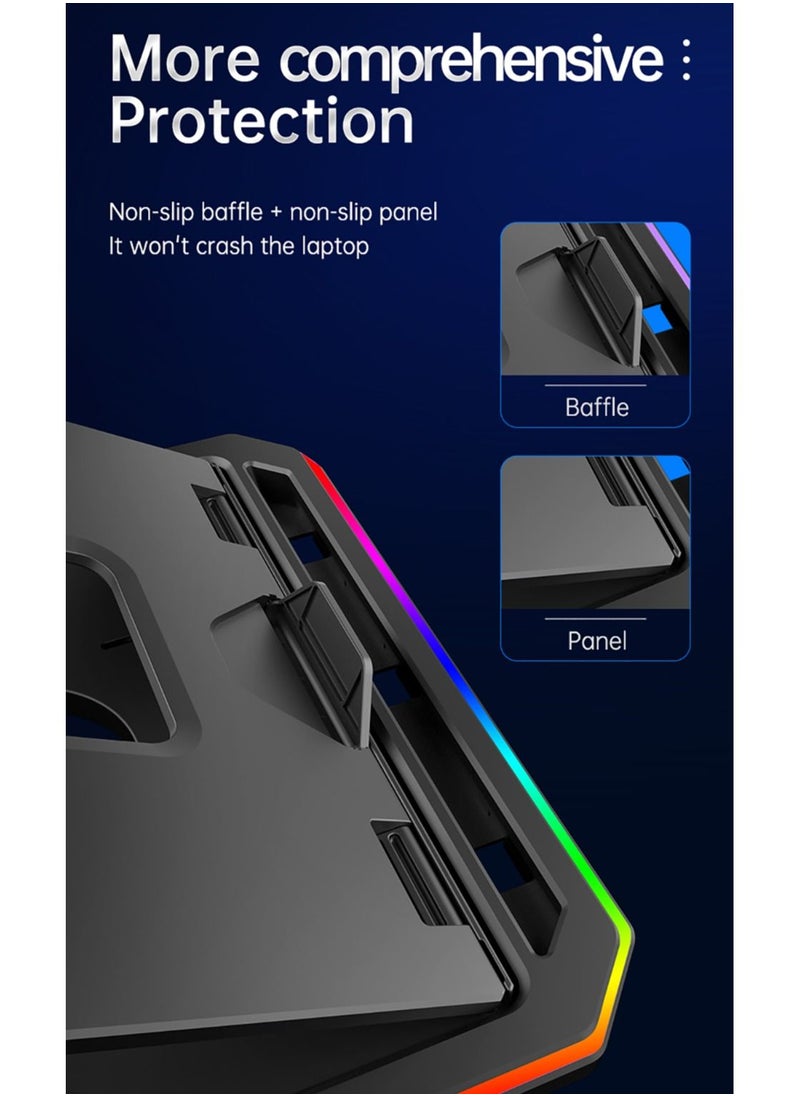llano - Laptop Stand Foldable RGB Cooler with Heat-Vent Ergonomic Ventilated Shelf Multi-Angle Adjustable Cooling Bracket for 11-17 Inch Notebooks - Image 1
