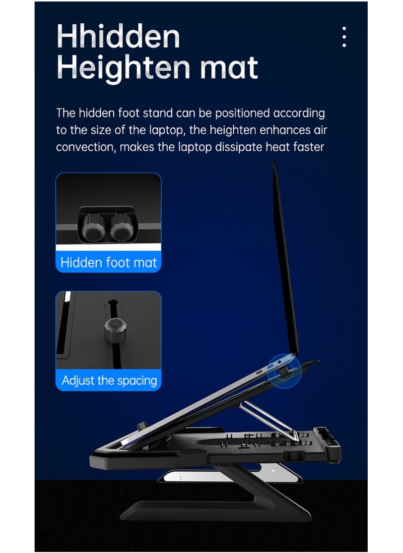 llano - Laptop Stand Foldable RGB Cooler with Heat-Vent Ergonomic Ventilated Shelf Multi-Angle Adjustable Cooling Bracket for 11-17 Inch Notebooks - Image 1