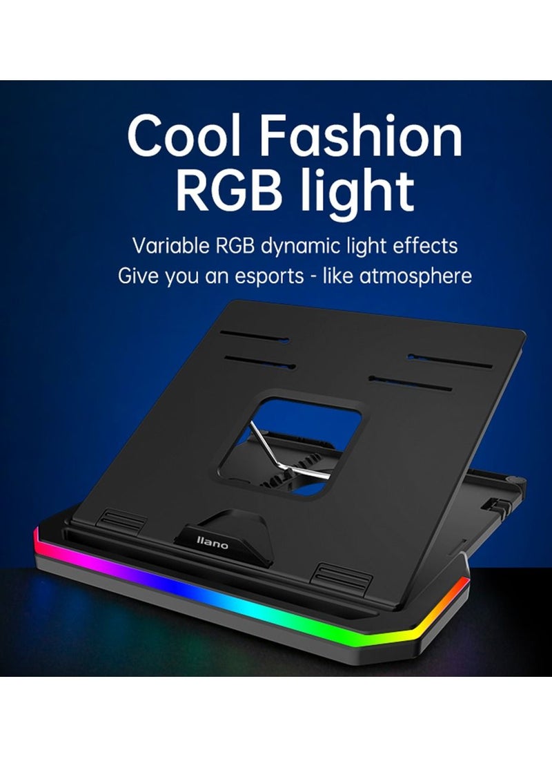 llano - Laptop Stand Foldable RGB Cooler with Heat-Vent Ergonomic Ventilated Shelf Multi-Angle Adjustable Cooling Bracket for 11-17 Inch Notebooks - Image 1