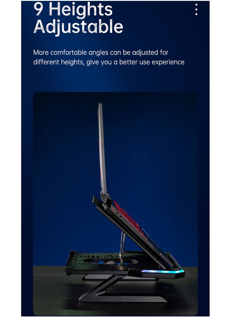 llano - Laptop Stand Foldable RGB Cooler with Heat-Vent Ergonomic Ventilated Shelf Multi-Angle Adjustable Cooling Bracket for 11-17 Inch Notebooks - Image 1