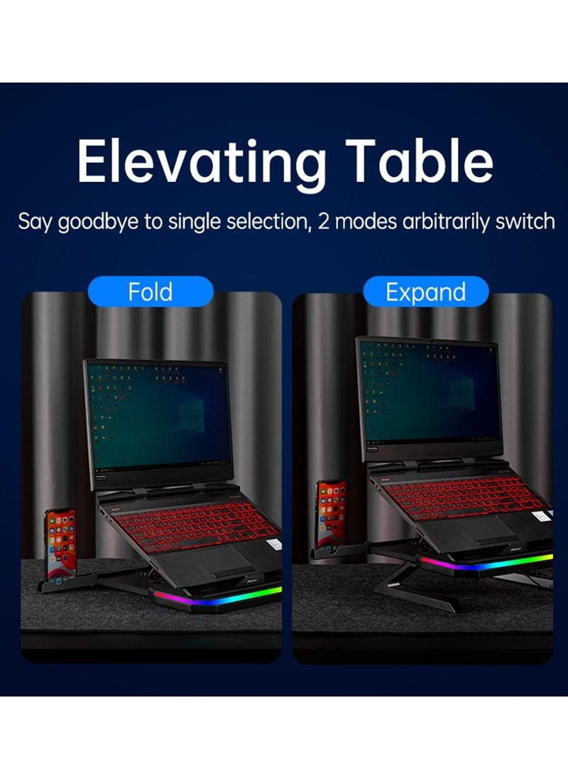llano - Laptop Stand Foldable RGB Cooler with Heat-Vent Ergonomic Ventilated Shelf Multi-Angle Adjustable Cooling Bracket for 11-17 Inch Notebooks - Image 1