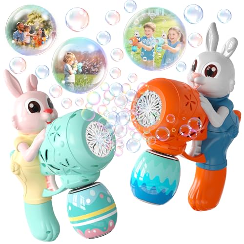 Weilim Bubble Gun for Kids 2 Pack Bubble Guns Kit for Toddlers Rabbit Bubble Machine Electric Bubble Toy Automatic Bubble Blower Bubble Maker for Outdoor Easter Gift for Kids - Image 1