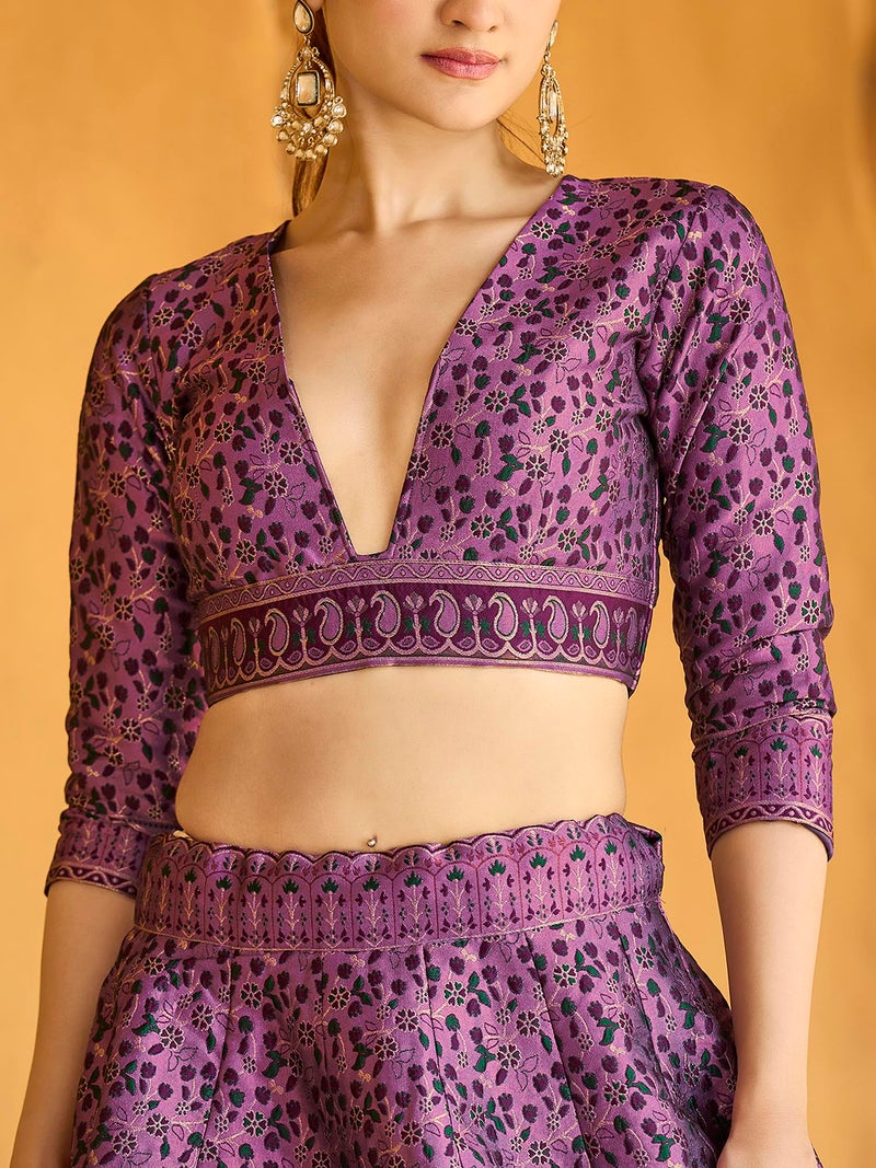 PURVAJA Women's Kanjiwaram Semi-Stitched Lehenga choli (Nadira-Purple_Free Size) - Image 5