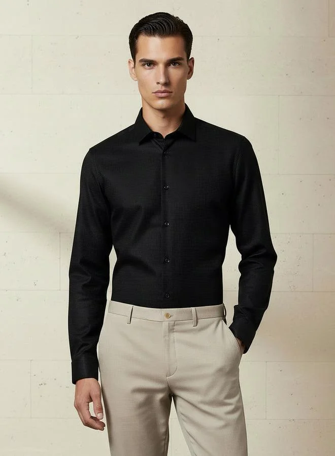 Splash FAV Men Regular Fit Collared Textured Long Sleeve Shirt