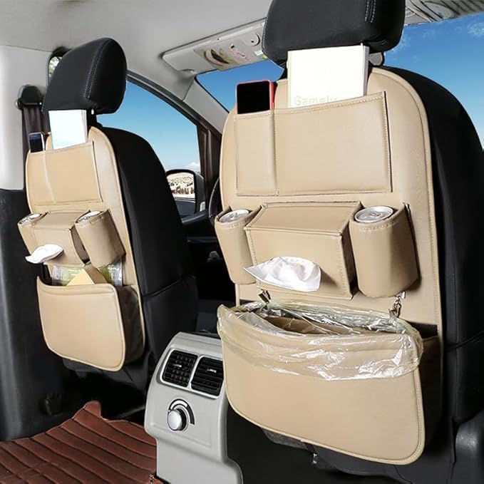 SENYAZON Universal Car Seat Organizer, 4th Generation Enhanced Car Rear Seat Organizer, Waterproof PU Leather Car Tidy Organizer 1pcs (Beige) - Image 2