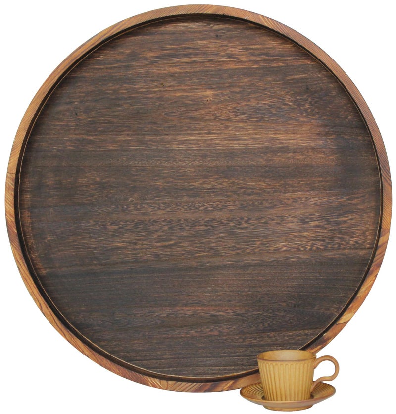Gurfuy Extra Large Round Ottoman Table Tray Round24  Rustic Wooden Serving Tray for Farmhouse Decorative Oversized Coffee Table Trays Living Room Kitchen Counter Breakfast Brown