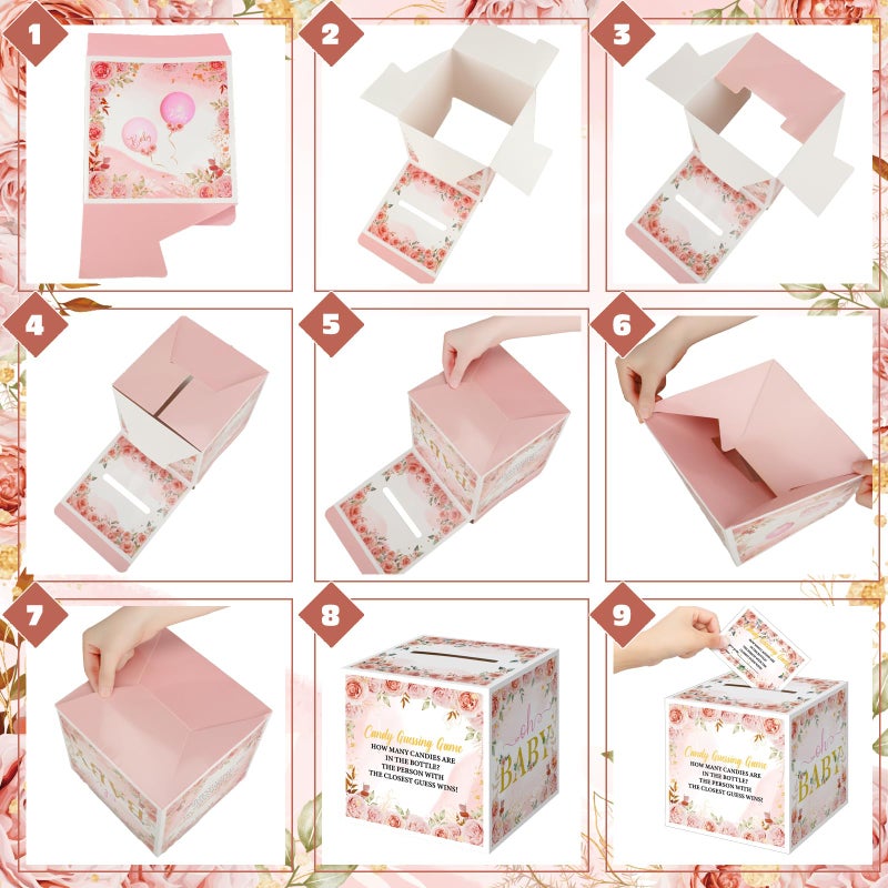 Glenmal 52 Pcs Baby Shower Games Gift Sets Large Baby Bottle for Shower Game Guess How Many Candies Decorations for Gender Reveal(Flower) - Image 4