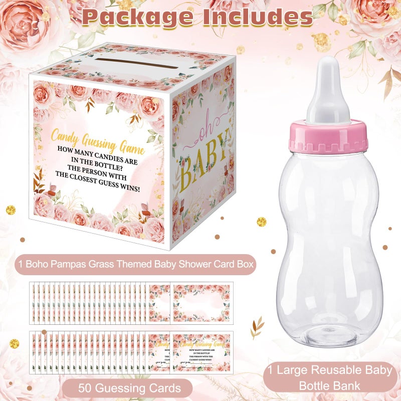 Glenmal 52 Pcs Baby Shower Games Gift Sets Large Baby Bottle for Shower Game Guess How Many Candies Decorations for Gender Reveal(Flower) - Image 5