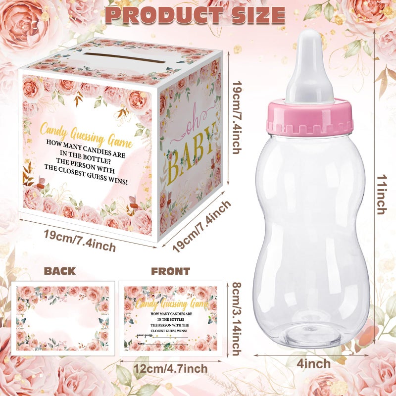 Glenmal 52 Pcs Baby Shower Games Gift Sets Large Baby Bottle for Shower Game Guess How Many Candies Decorations for Gender Reveal(Flower) - Image 3