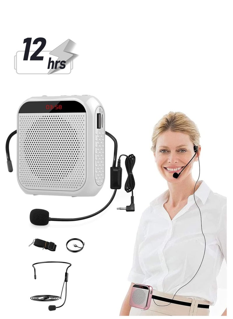 Arabest - Voice Amplifier with Wired Microphone Headset, Portable Rechargeable PA System Speaker Personal Microphone Speech Amplifier, Loudspeaker for Teachers, Tour Guides/Coaches Metting/Yoga/Fitness (White) - Image 1