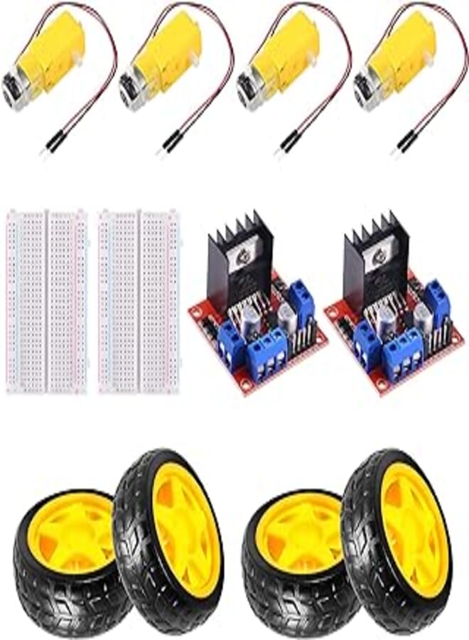 MELIFE L298N Motor Drive Controller Board Stepper Motor Control Module Dual H-Bridge with 4pcs DC Motor, Mini Φ67mm Smart Car Tire Wheel and Breadboard DIY Set.
