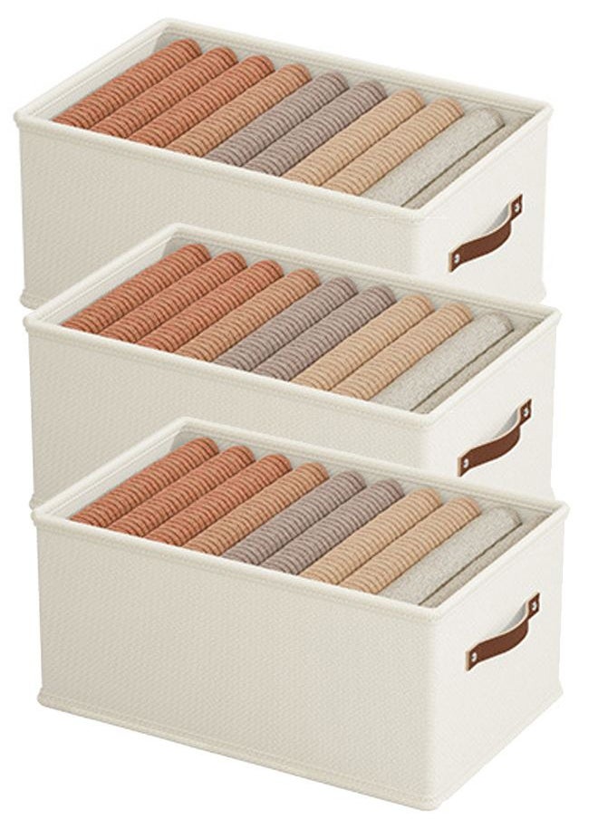 Topyich - Closet Clothes Organizer with Handle, 3 Pcs Fabric Storage Boxes , Stackable Foldable Closet Container for Organizing Clothes Toys - Image 1