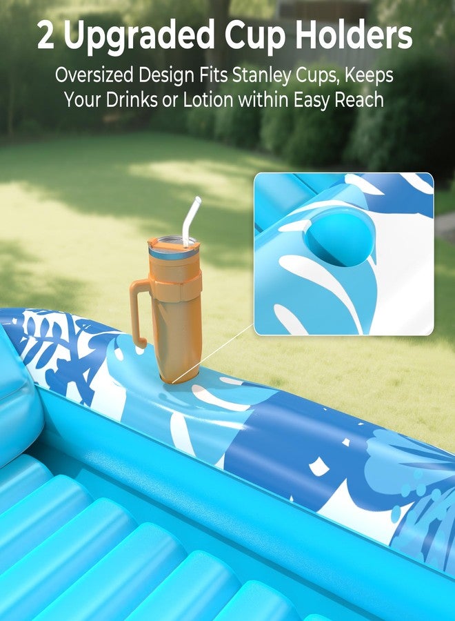 POOLACC Inflatable Tanning Pool Lounger Float with Protection Mat, 85" x 57" Pool Floats Adult with Pillow，6 in 1 Suntan Tub Raft Floatie, Sunbathing Water Bed Lounge Blow Up Kids Ball Pit Party Gifts-Blue - Image 5
