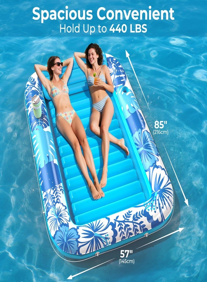 POOLACC Inflatable Tanning Pool Lounger Float with Protection Mat, 85" x 57" Pool Floats Adult with Pillow，6 in 1 Suntan Tub Raft Floatie, Sunbathing Water Bed Lounge Blow Up Kids Ball Pit Party Gifts-Blue - Image 3
