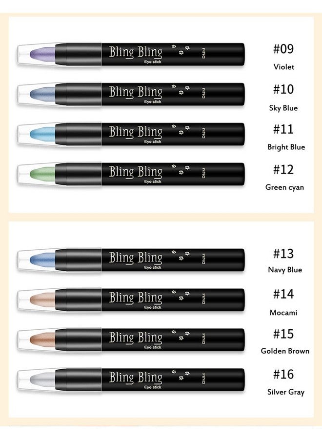 VolksRose 16 Colors Eyeshadow Shimmer Stick Highlighter Eye Shadow Stick Set Colorful Eyeshadow Pencil Crayon Creamy Waterproof Pearly Sparkle Glitter Cream Stick Pen Eyeliner Makeup For Women - Image 3