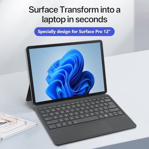 delicase Magnetic Bluetooth Keyboard Cover for Surface Pro 12" 1st 12 inch Laptop Released in 2025 with Backlit (Dark Grey) - Image 2