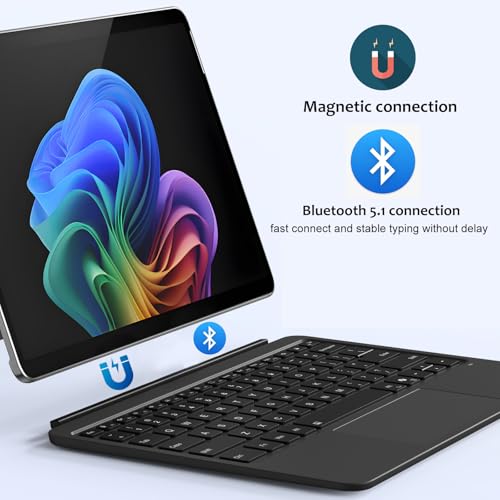 delicase Magnetic Bluetooth Keyboard Cover for Surface Pro 12" 1st 12 inch Laptop Released in 2025 with Backlit (Dark Grey) - Image 4
