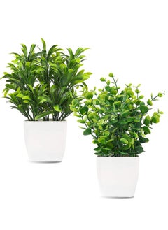 Generic 2pcs Artificial Mini Potted Plants Fake Plastic Eucalyptus Leaves Plants for Office Desk Coffee Table Bathroom Bedroom Home Decorations  - Image 1