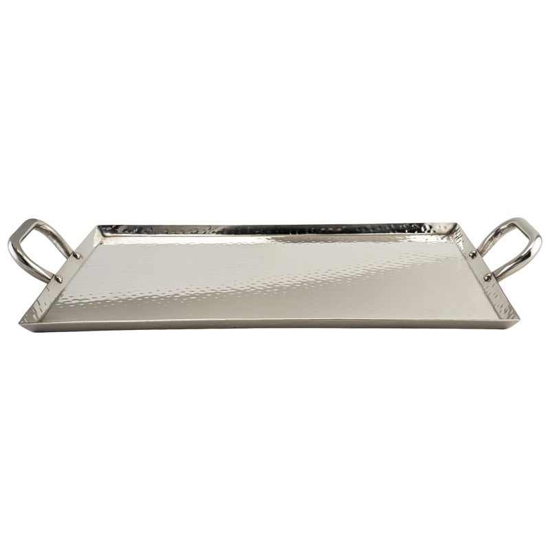 Get G.E.T. SSTPD-1612-MP Heavy-Duty Metal Serving/Ottoman Tray with Handles, 16" x 12", Mirror Polished Steel - Image 1