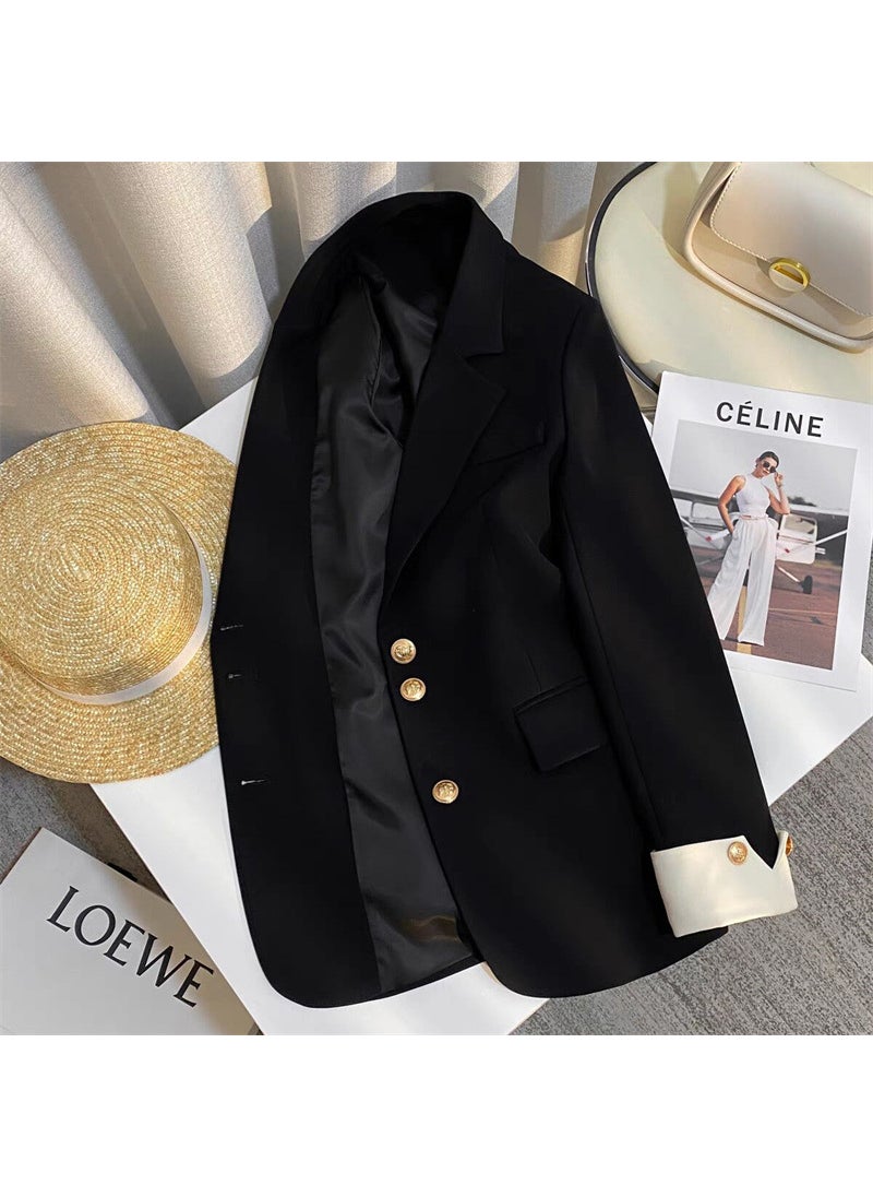 Generic Korean Style Casual Blue Blazer for Women black  - Image 1
