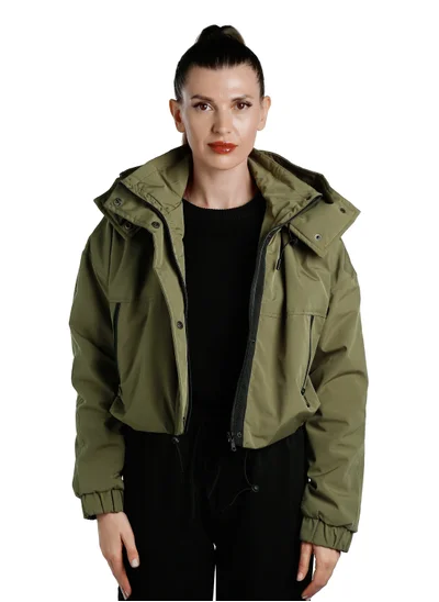 London Rag Drawstring Cropped Woven Jacket in Olive