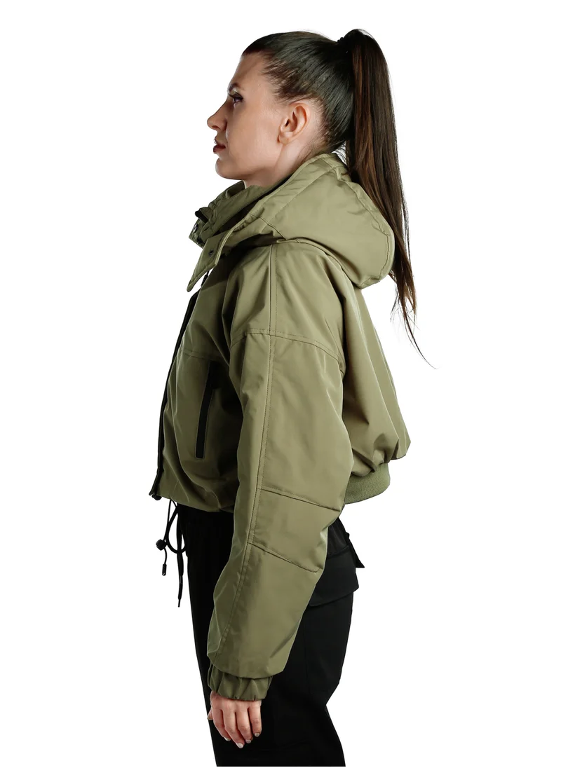 London Rag Drawstring Cropped Woven Jacket in Olive