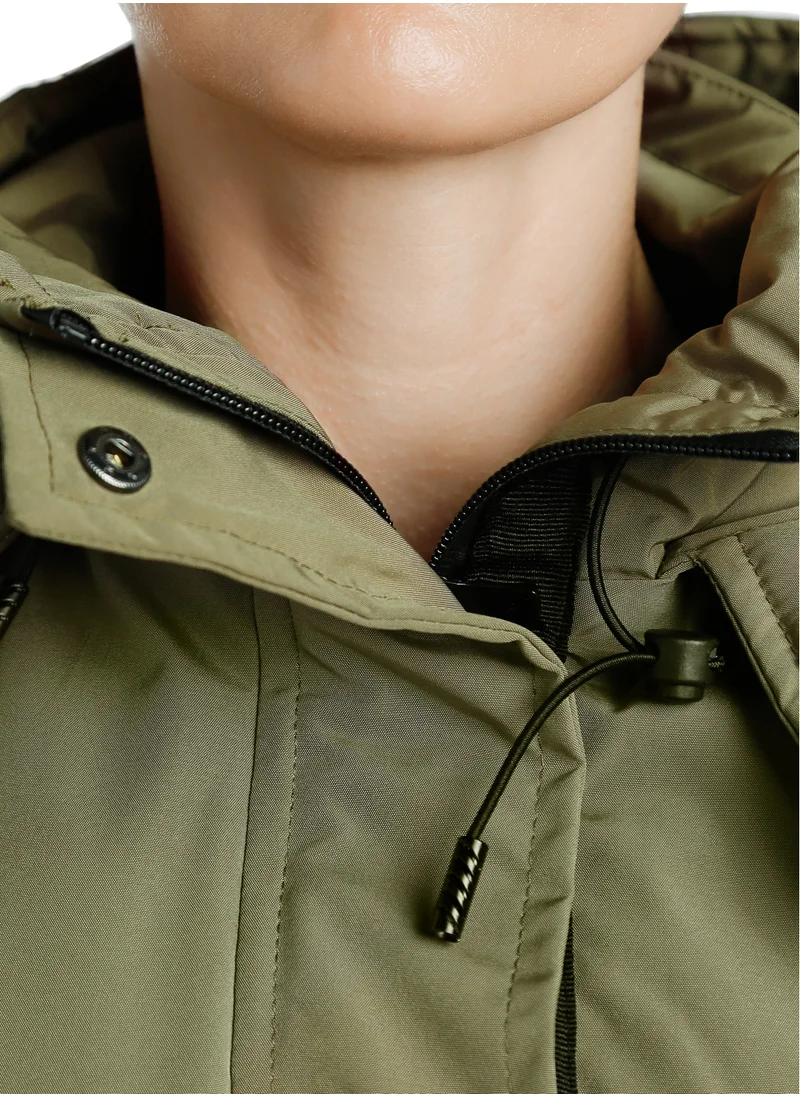 London Rag Drawstring Cropped Woven Jacket in Olive