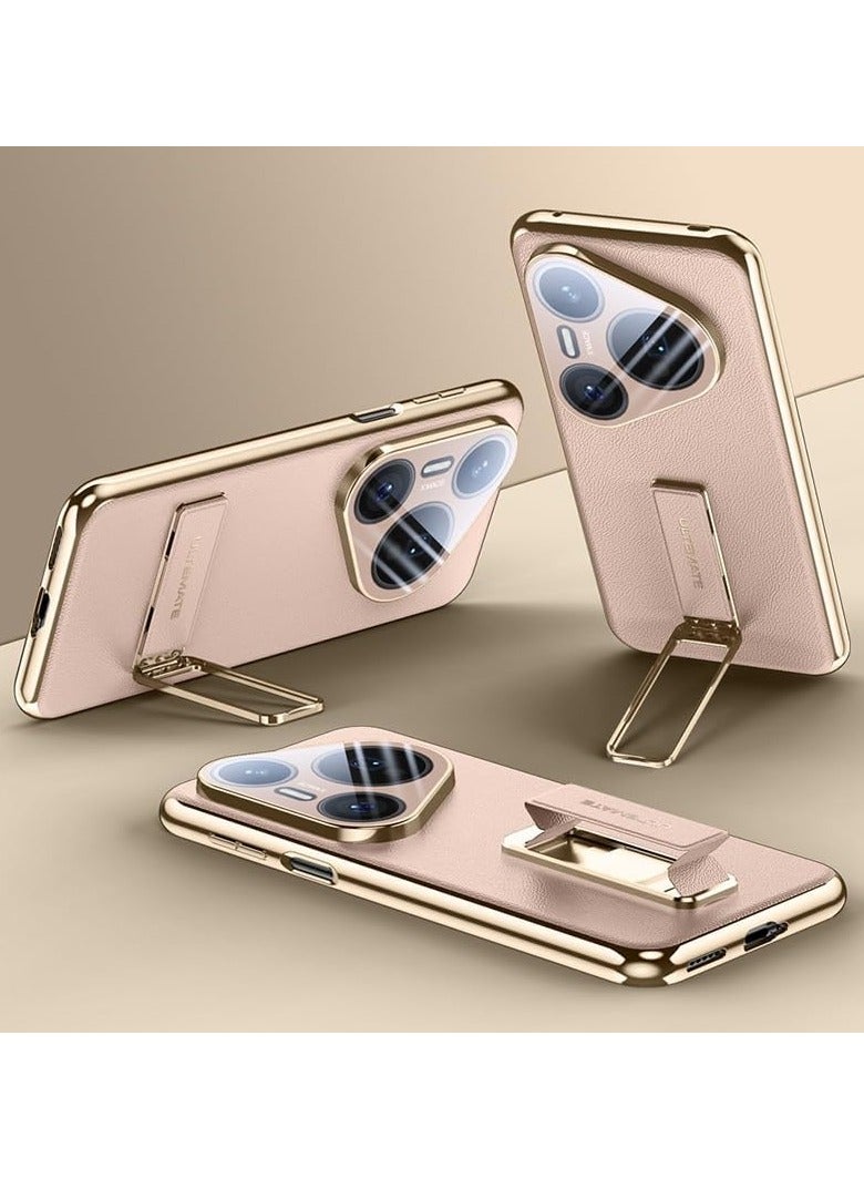 general Leather Case Compatible with Huawei Pura 80 Ultra 5G, Full Wrap Lens Camera Protection Magnetic Retractable Wrist Strap Metal Swivel Stand Shockproof Case