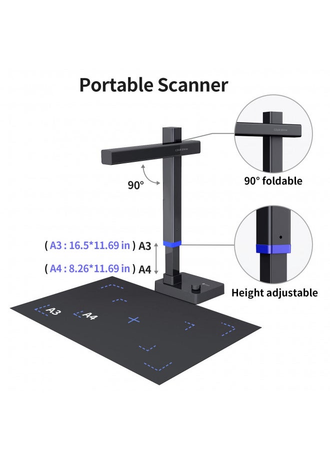 CZUR Shine Ultra Pro 24MP Document Scanner, USB Book Scanner, Portable Document Camera, A3 Large Format Book Scanner, Adjustable Height, Max DPI 440, for Windows & Mac