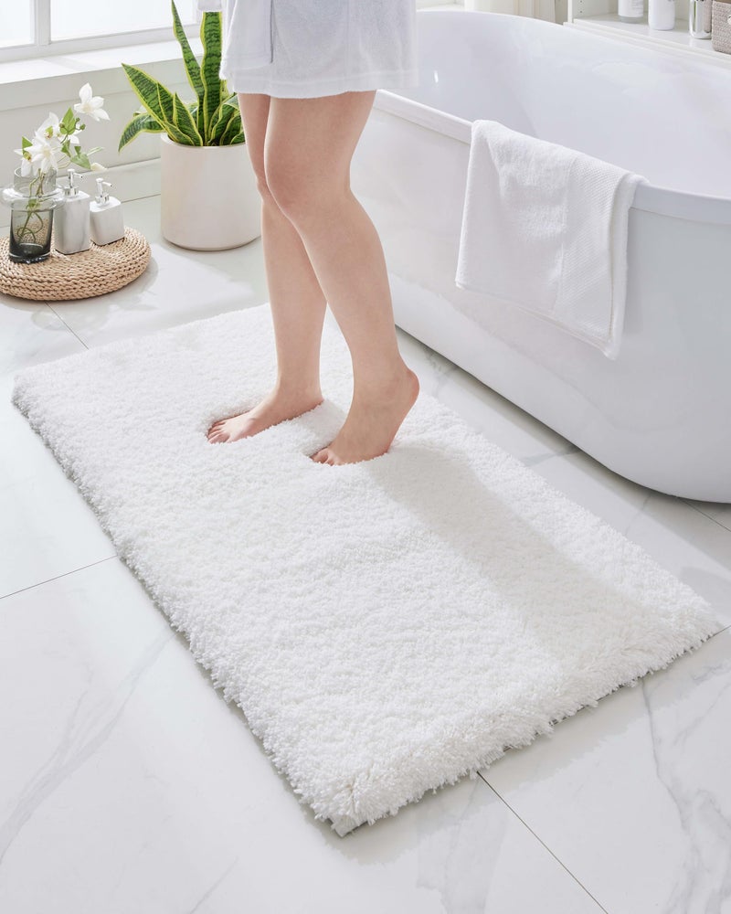 Disolla White Bathroom Rugs 24x48 Non Slip Fluffy Bath Mat for Bathroom Floor Washable Plush Luxury Bath Rug for Tub Soft Shaggy Absorbent Shower Sink Mat - Image 1