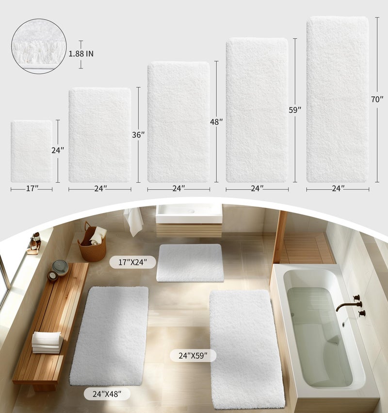 Disolla White Bathroom Rugs 24x48 Non Slip Fluffy Bath Mat for Bathroom Floor Washable Plush Luxury Bath Rug for Tub Soft Shaggy Absorbent Shower Sink Mat - Image 4
