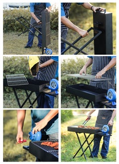 DBLEW Foldable Charcoal BBQ Grill 110cm With Manual Air Blower Fan Large Capacity Portable Stainless Steel Portable Adjustable Height Barbecue Grilling Rack with Stand, Anti-Scald Grill Clip Smoker Stand for Garden Backyard Hiking Picnics Beach Party, Cooking Mutton Kebabs, Tikka, Chicken Sausage, Beef Boti for 5-15 People  - Image 2