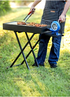 DBLEW Foldable Charcoal BBQ Grill 110cm With Manual Air Blower Fan Large Capacity Portable Stainless Steel Portable Adjustable Height Barbecue Grilling Rack with Stand, Anti-Scald Grill Clip Smoker Stand for Garden Backyard Hiking Picnics Beach Party, Cooking Mutton Kebabs, Tikka, Chicken Sausage, Beef Boti for 5-15 People  - Image 4