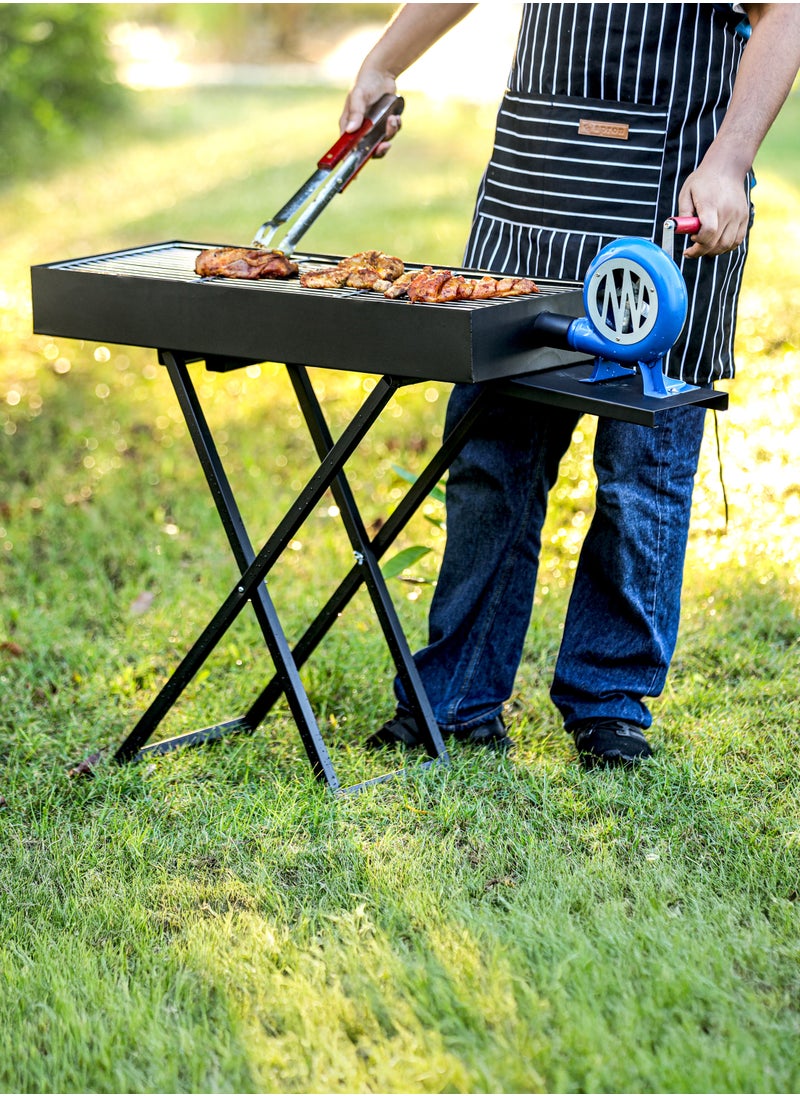 DBLEW Foldable Charcoal BBQ Grill 110cm With Manual Air Blower Fan Large Capacity Portable Stainless Steel Portable Adjustable Height Barbecue Grilling Rack with Stand, Anti-Scald Grill Clip Smoker Stand for Garden Backyard Hiking Picnics Beach Party, Cooking Mutton Kebabs, Tikka, Chicken Sausage, Beef Boti for 5-15 People  - Image 4