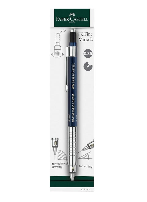 Faber-Castell Mechanical Pencil TK-Fine Vario L 0.35mm Indigo, Soft: anti-lead cushion mechanism for general writing hard: lead fixing mechanism for drawing and design