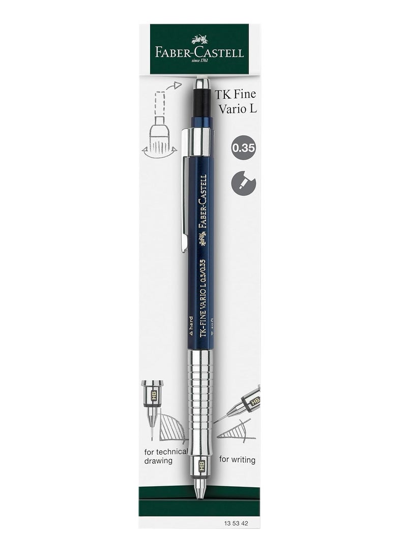 فابير كاستل قلم رصاص ميكانيكي من فابر كاستل TK-Fine Vario L بقطر 0.35 ملم باللون النيلي. الوضع الناعم: آلية توسيد ضد كسر الرصاص للكتابة العامة. الوضع الصلب: آلية تثبيت الرصاص للرسم والتصميم.  - Image 1