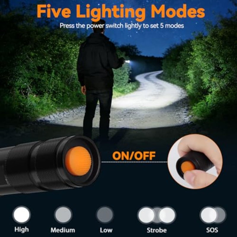 LED Flashlight 2 Pack, Small Flashlights Powerful High Lumens 5 Modes, Waterproof Zoomable Mini Tactical Flash Light for Home Emergencies Camping - Image 2